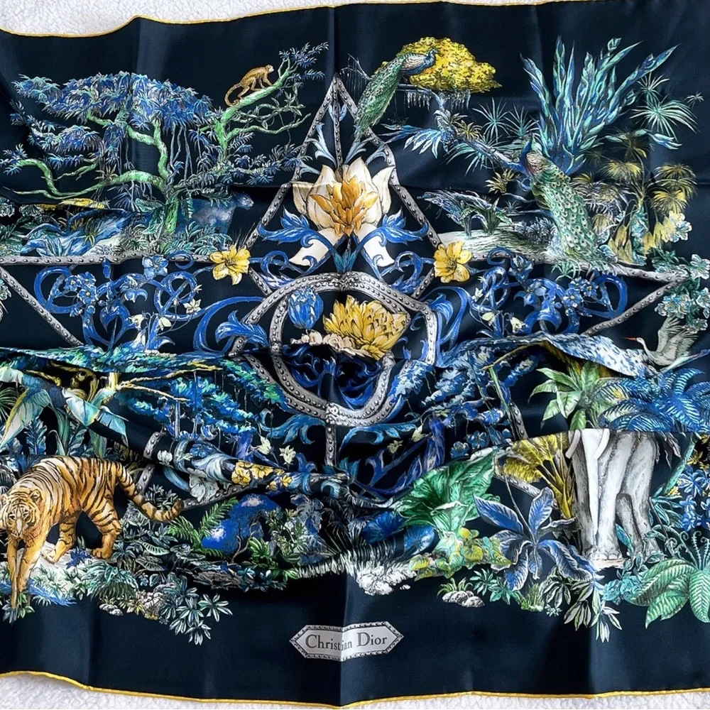 Authentic Christian Dior TOILE DE JOUY VOYAGE 90 Square Silk Scarf